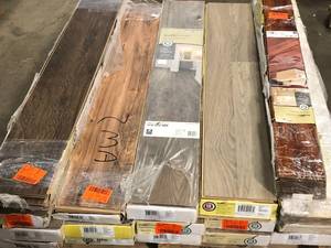 lot 20 image: Pallet with assorted Wood Flooring see pictures not used