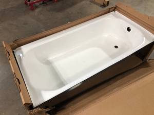 lot 28 image: Bootz Industries  Aloha 60 in. Left Drain Rectangular Alcove Soaking Bathtub in White damaged