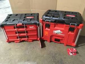 Milwaukee PACKOUT 22 in. Modular 3-Drawer Tool Box with Metal Reinforced Corners, Lot of 2, Review all pictures