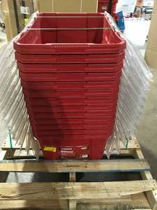 Lot of assorted Husky 18-Gal. Professional Duty Storage Container with Flip Top Lid in Red, Open box, Review all pictures