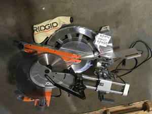 RIDGID 15 Amp Corded 12 in. Dual Bevel Sliding Miter Saw with 70 Deg. Miter Capacity and LED Cut Line Indicator, Customer returns, Review all pictures