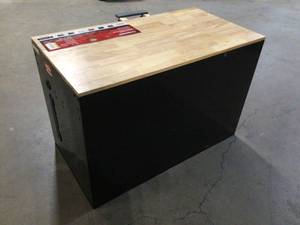 lot 17 image: Husky 46 in. W x 24.5 in. D Standard Duty 9-Drawer Mobile Workbench Cabinet with Solid Wood Top in Gloss Black, locked Customer return, review all pictures KEYS NOT INCLUDED