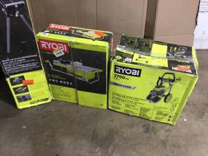 lot 23 image: Mix lot of Ryobi Pressure Washer, Tile Saw and Stand, Customer returns, Review all pictures