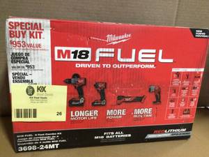 lot 26 image: Milwaukee 3698-24MT 18V Fuel 4-Tool Cordless Combo Kit customer return review pictures