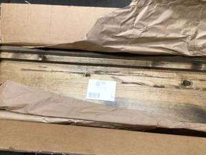 lot 26 image: Rustic Luxe 6 in. x 36 in. x 10 in. Dark Walnut Pine 2-Tier Decorative Wall Shelf and Wine Glass Rack Set