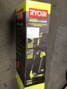 lot 40 image: RYOBI 40V Cordless Battery String Trimmer and Jet Fan Blower Combo Kit (2-Tools) with  Battery and Charger