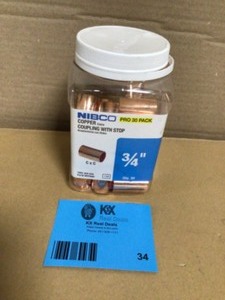 Everbilt 600 34 in. x 34 in. Wrot Copper Cup x Cup Coupling with Stop Fitting Pro Pack (30-Pack), Review all pictures