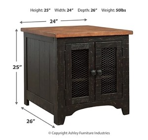 Signature Design by Ashley Valebeck End Table with Distressed Light Brown Top and Rustic Vintage Black Base