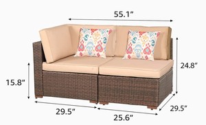 Patiorama 2-Piece Brown PE Wicker Rattan Patio Sectional Sofa Set with Beige Cushions