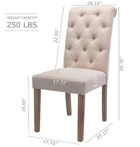 Set of Two Colamy Beige Upholstered Tufted Dining Chairs with Solid Wood Legs