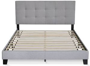 Furinno Laval Button Tufted Glacier Gray Upholstered Queen Size Platform Bed Frame