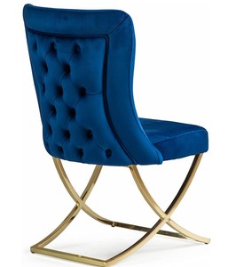 Ottomanson Royal Collection Set of Two Dining Chairs in Royal Blue with Gold Legs