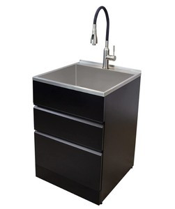 Transolid TC2D-2222-BB All-in-One 22 in. x 22 in. x 35 in. Metal Undermount LaundryUtility Sink and Cabinet in Matte Black