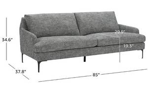 Rivet 85 x 37.8 in Modern Dark Gray Sofa Couch with Metal Legs