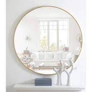 lot 18 image: Large Round Brass Modern Mirror (42 in. H x 42 in. W)