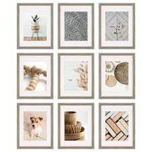 lot 24 image: Gallery Wall Set with Offset Mat and Hanging Template Gray Picture Frame (Set of 9)