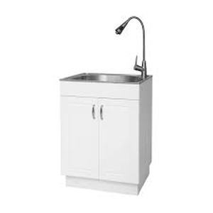 lot 37 image: Glacier Bay All-in-One 24.2 in. x 21.3 in. x 33.8 in. Stainless Steel Laundry Utility Sink and Cabinet