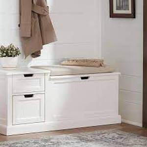 lot 50 image: Home Decorators Collection White Wood Entryway Bench with Flip Top and Concealed Storage (46 in. W x 20 in. H)