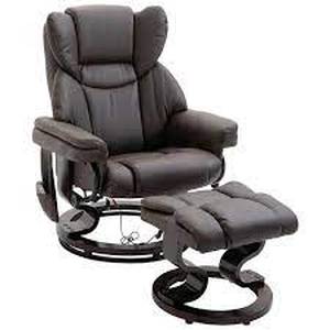 lot 61 image: HOMCOM Brown Massage Recliner and Ottoman, PU Leisure Office Chair with 10 Vibration Points, Adjustable Backrest