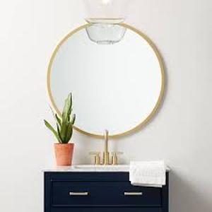 lot 69 image: better bevel 30 in. W x 30 in. H Rubber Framed Round Bathroom Vanity Mirror in Matte Gold