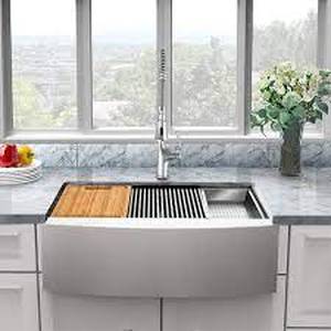 lot 83 image: Glacier Bay All-in-One Zero Radius Drop-in 18G Stainless Steel 27 in. 2-Hole Single Bowl Workstation Kitchen Sink, Pull-Down Faucet