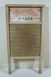 lot 240 image: Carolina Washboard Co Two in One Brass Wood Frame Washboard