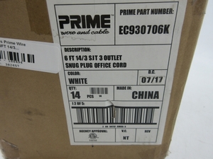 lot 16 image: Prime Wire and Cable 6FT - 3 Outlet Snug Plug Office Cord EC930706K - QTY 1 box of 14