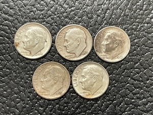 5 Silver Roosevelt Dimes