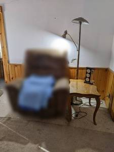Side Table, Floor Lamp, Native American Artifact, and Ducks Unlimited Weather Station