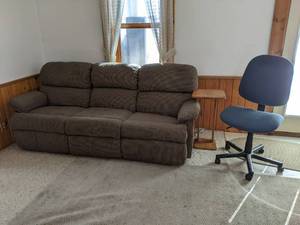 Reclining Couch with Office Chair and Side Table