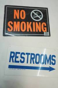 no smoking sign, restroom signs