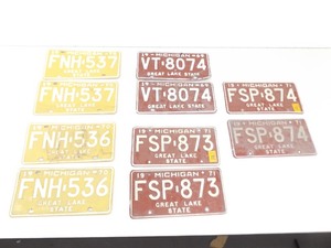 lot 10 image: Lot of Vintage 1970s Michigan License Plates