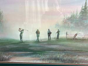 lot 7 image: RF Harnett Golf Art Print in Frame - Signed by Artist