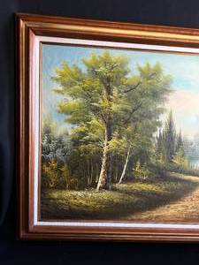lot 2 image: Batas Oil Painting Framed - Mountain Lake Path - Signed by Artist