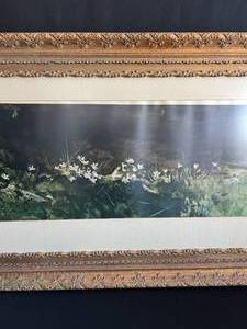 lot 3 image: White Flowers on Lake Bed - Framed Art