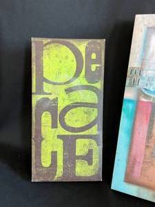lot 30 image: Feminine Photo Lot of 3 Pink Wood Plaque, Peace, and Rome Photo