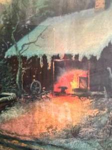 lot 100 image: Winter at the Cabin Framed Painting