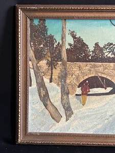 lot 99 image: Under the Bridge Framed Acrylic Painting