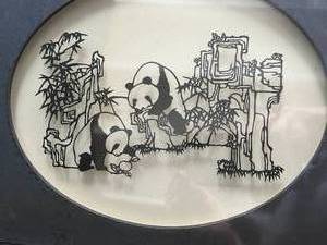 lot 94 image: Framed East-Asian Panda Etched Glass Artwork