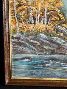 lot 84 image: Fall by the Stream Framed Acrylic Painting Signed by Artist