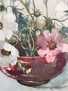 lot 63 image: Paul Immel Watercolor Flowers in Pot Framed Picture Lot 1