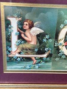 lot 60 image: LOVE Image with CupidAngel Babies in Gold-Colored Frame