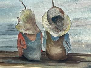 lot 62 image: Fishermen on the Dock Watercolor Framed Picture