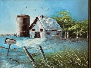 lot 109 image: Farmhouse in the Winter Acrylic Painting Signed by Artist