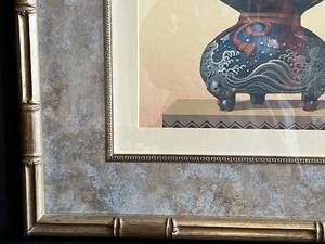 lot 105 image: Framed Oriental Vase Print Lot 3 of 4