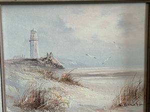 lot 111 image: Oil Based Framed Lighthouse In Pastel Tones Signed by Artist
