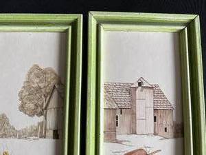 lot 121 image: Lot 1 of 2 Green Framed Farmhouse Prints