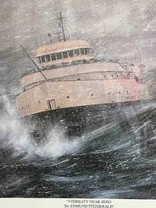 lot 157 image: 1994 Visibility Near Zero Str. Edmund Fitzgerald by Doris Sampson Limited Edition #120720 Fine Art Signed Print