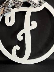 lot 144 image: Cursive F White Wooden Sign for Wall