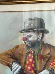 lot 15 image: Pool Shark Clown with Butterflies Pastel Painting in Frame